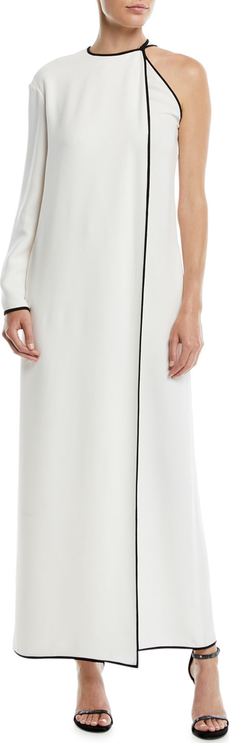 Valentino One-Sleeve Cady Couture A-Line Evening Gown w/ Contrast Edges