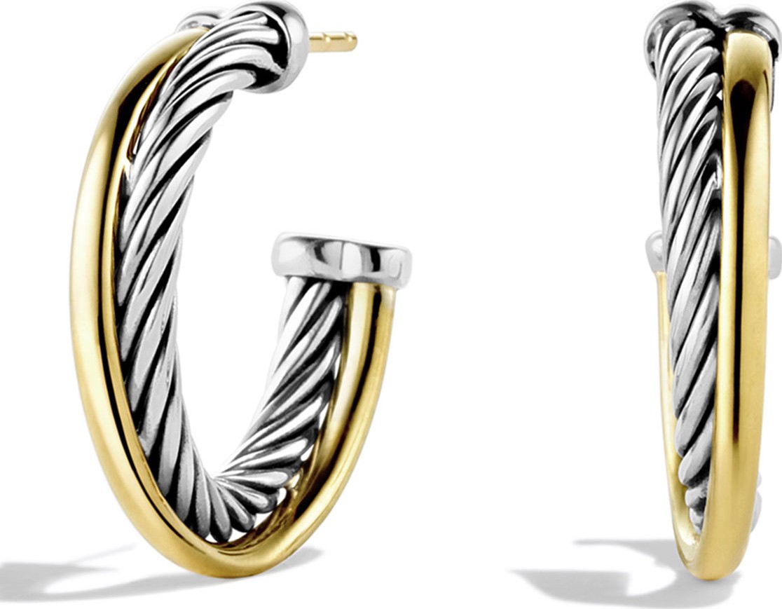 David Yurman Crossover Small Hoop Earrings with Gold