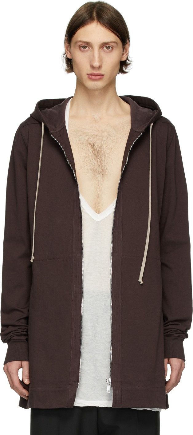 Rick Owens Burgundy Zip-Up Hoodie
