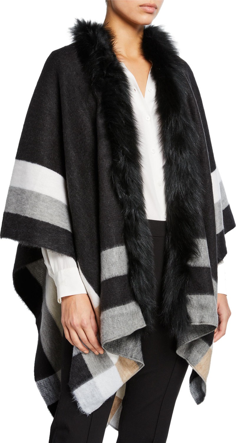 Kelli Kouri Colorblock Wrap w/ Fur Collar