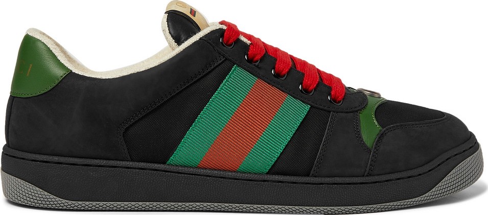 Gucci Screener Webbing-Trimmed Leather, Suede and Canvas Sneakers
