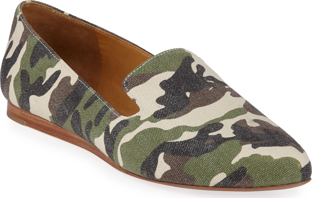 Veronica Beard Griffin Camo Canvas Flat Loafers