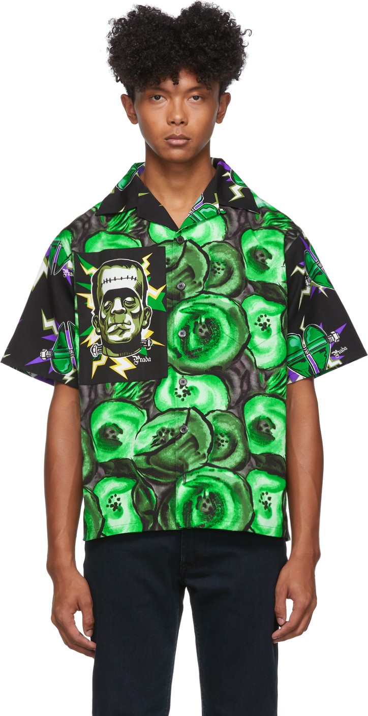 Prada Black & Green Universal Studios Edition Frankenstein Poppy Print Shirt Prada Black & Green Universal Studios Edition Frankenstein Poppy Print Shirt