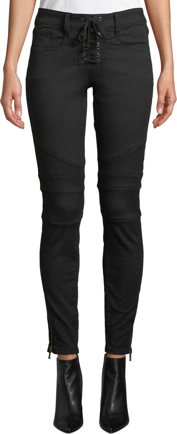 Joie Adorea Skinny Lace-Up Ankle-Zip Moto Pants