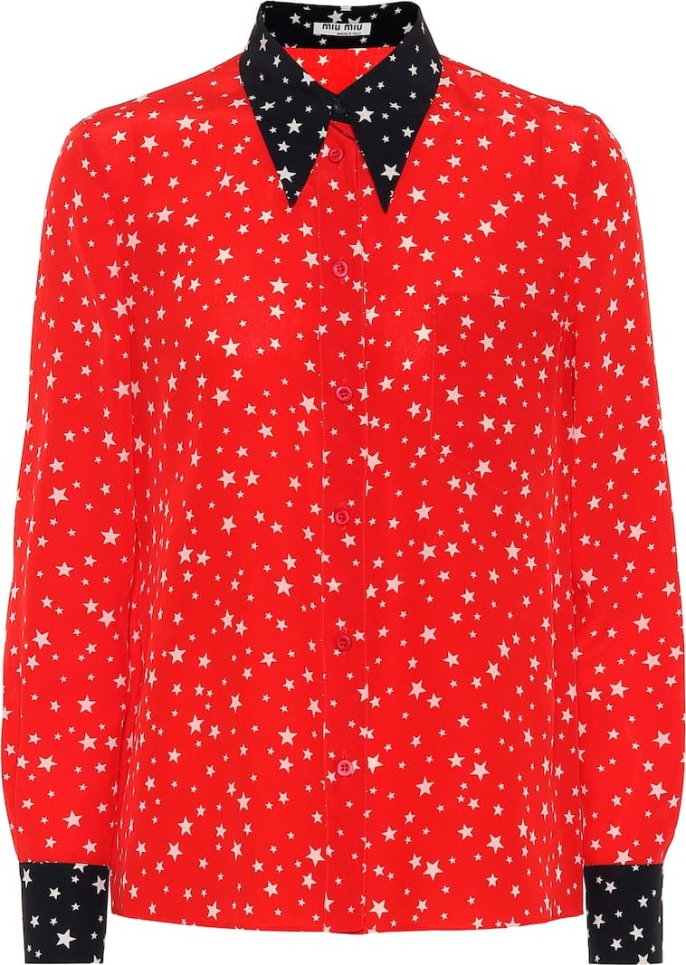 Miu Miu Star-printed silk blouse