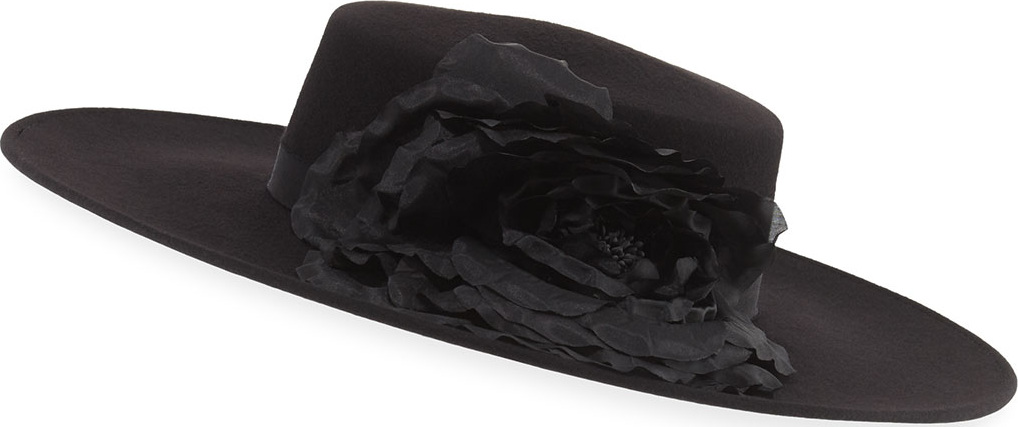 Eugenia Kim Femi Tonal-Flower Wool Boater Hat