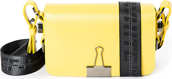 Off White Mini Logo-Stripe Leather Flap Bag with Binder Clip