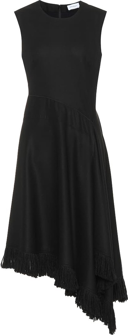 Salvatore Ferragamo Fringe-trimmed cashmere midi dress