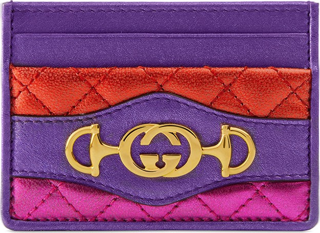 Gucci Quilted Metallic Leather Card Case with Horsebit