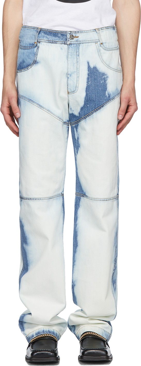 Telfar Blue & White Bleached Panelled Jeans