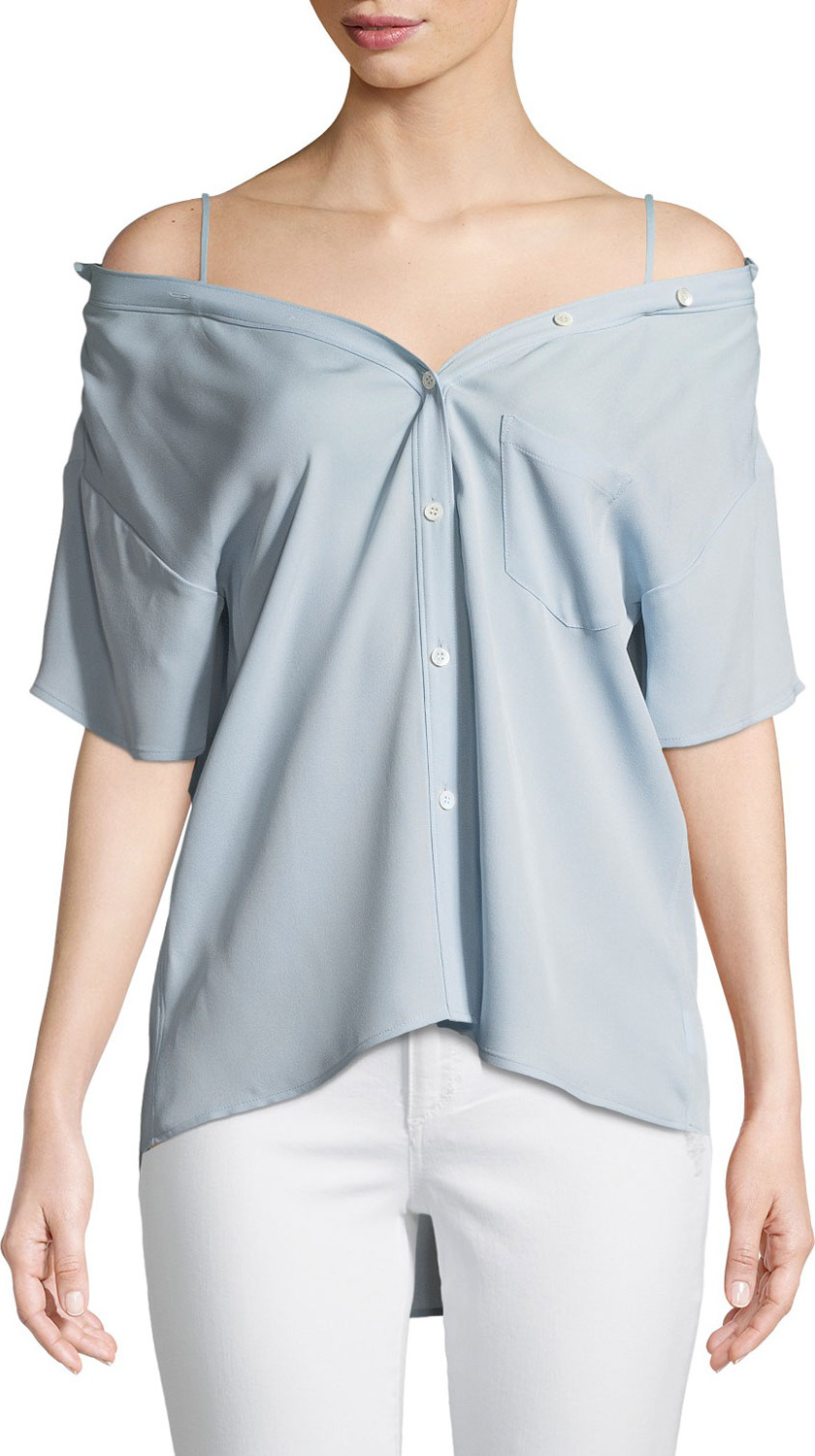 Theory Tamalee Off-the-Shoulder Button-Down Top