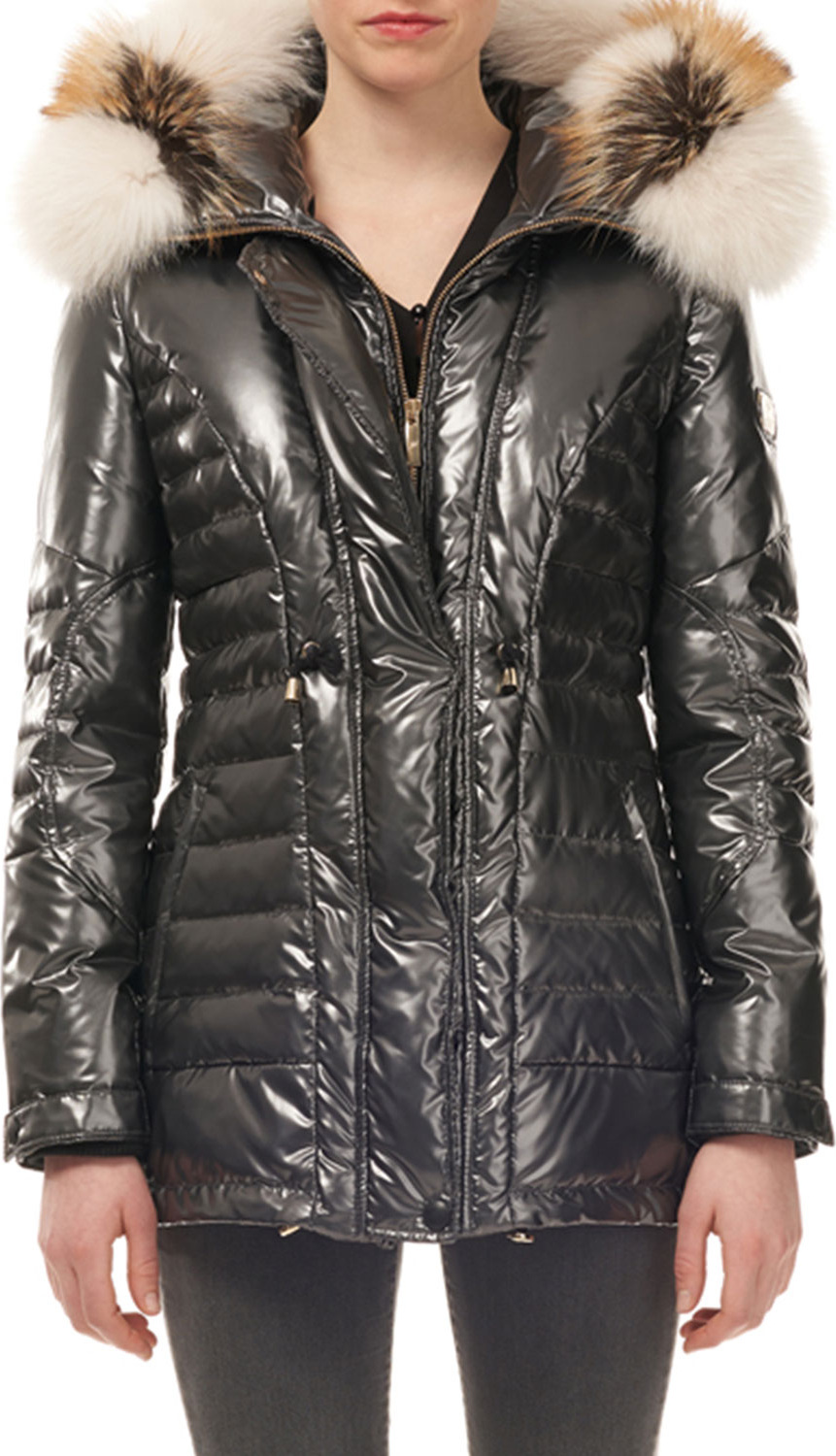 Gorski Fur-Hood Zip-Front Quilted Puffer Ski Jacket w/ Ribbed Cuffs