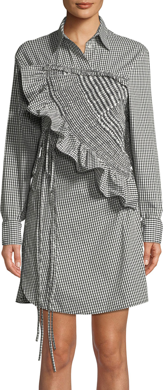 3.1 Phillip Lim Ruffled Long-Sleeve Gingham Shirtdress