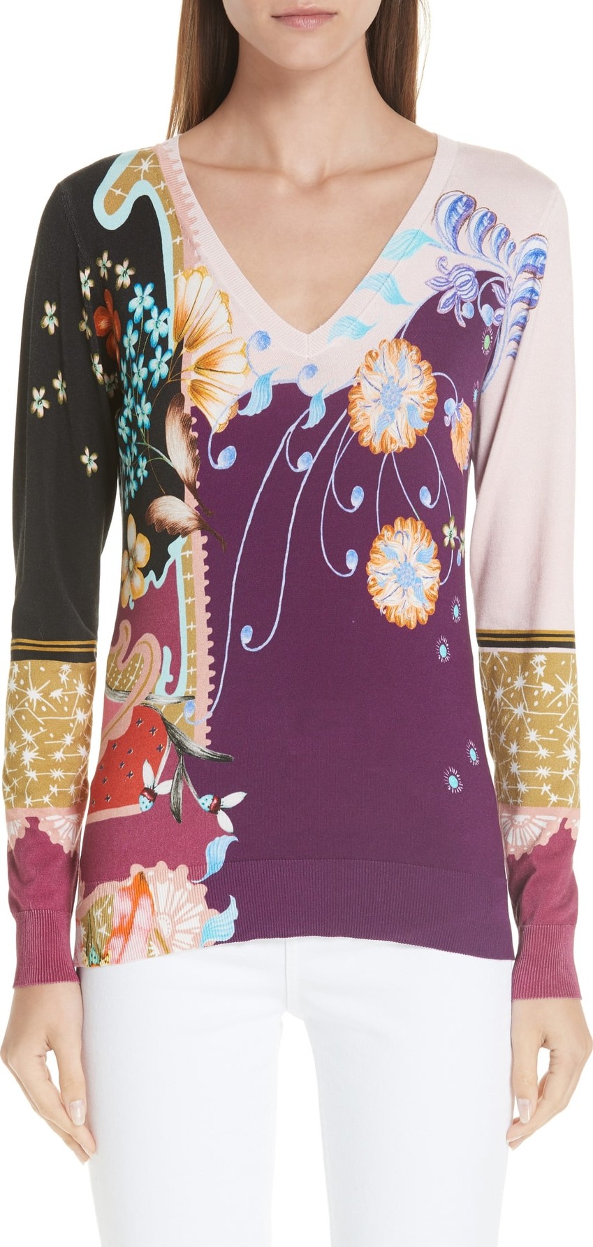 Etro Paisley Floral Stretch Silk Sweater