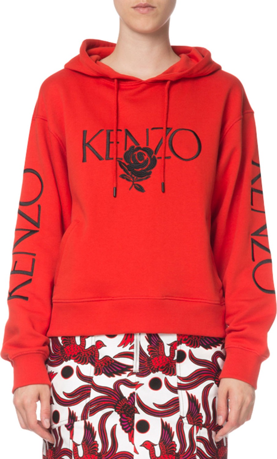 KENZO Bold Embroidered Rose Logo Hoodie