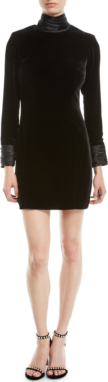 Cinq A Sept Felicity Turtleneck Velvet Long-Sleeve Mini Dress