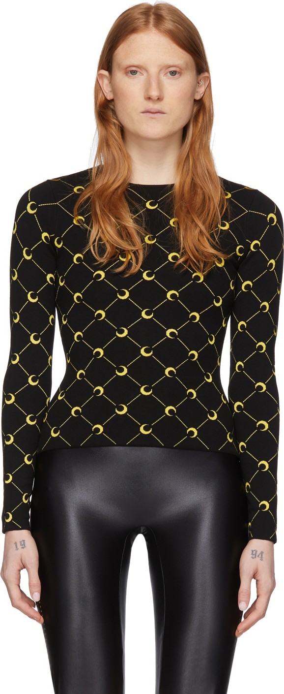 Marine Serre Black Short Jacquard All Over Moon Sweater