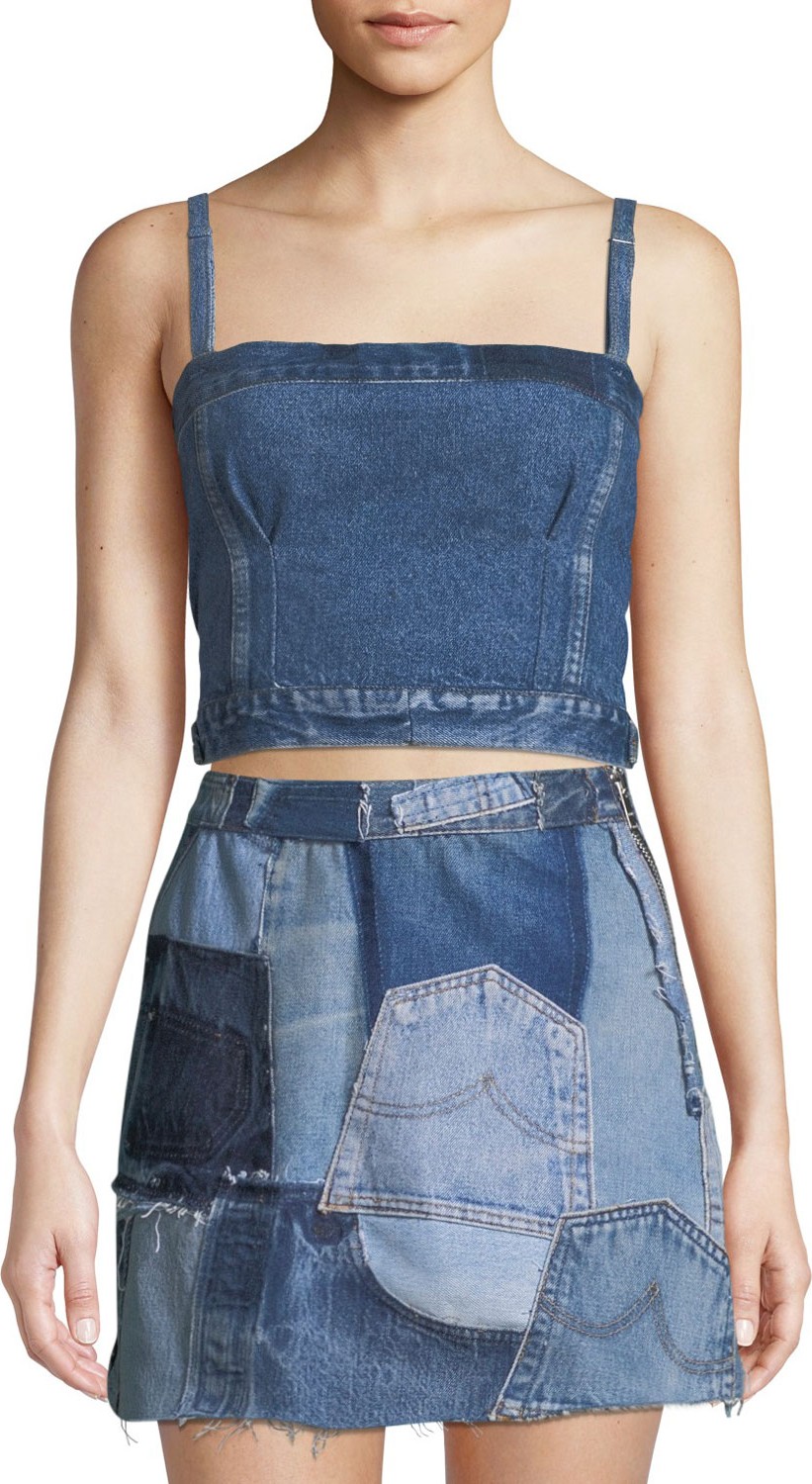 RE/DONE Deconstructed Denim Corset Crop Top