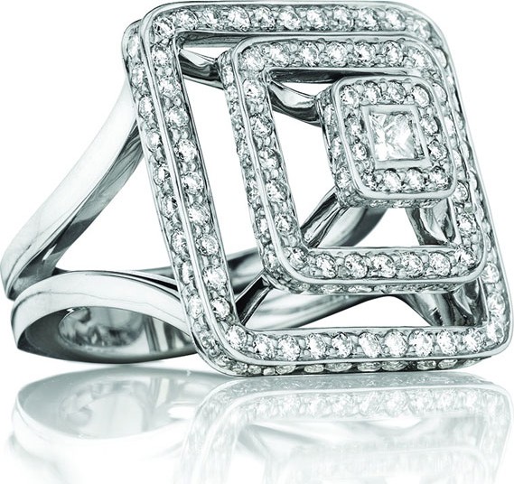 Mimi So Piece 18k White Gold Diamond Pyramid Ring