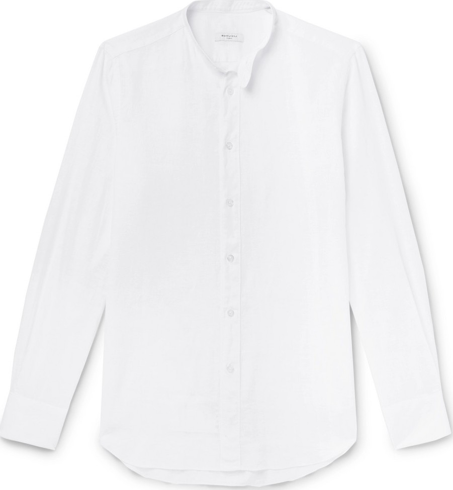 Boglioli Slim-Fit Grandad-Collar Linen and Cotton-Blend Shirt