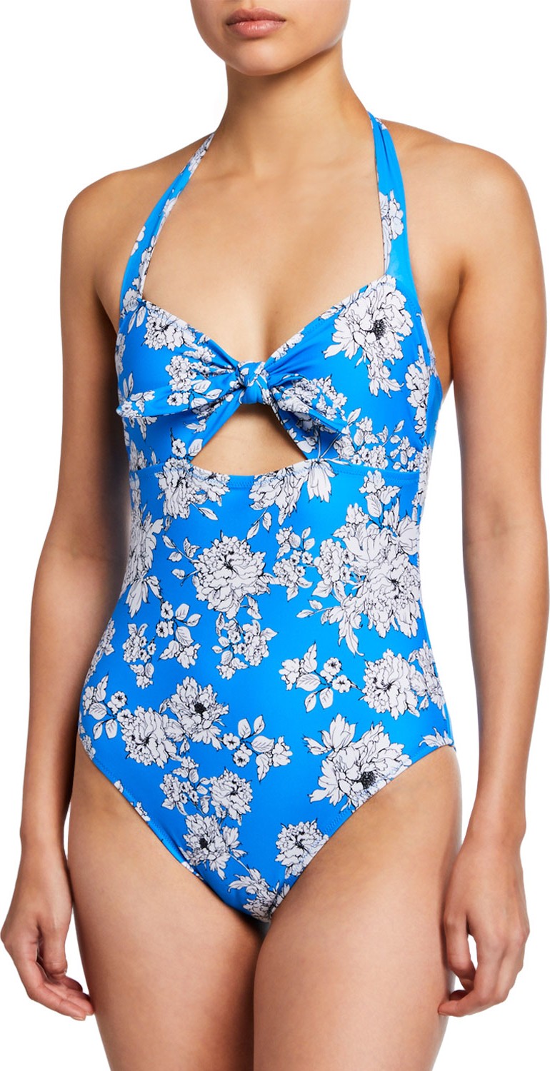 MILLY Floral Halter Tie-Front One-Piece Swimsuit