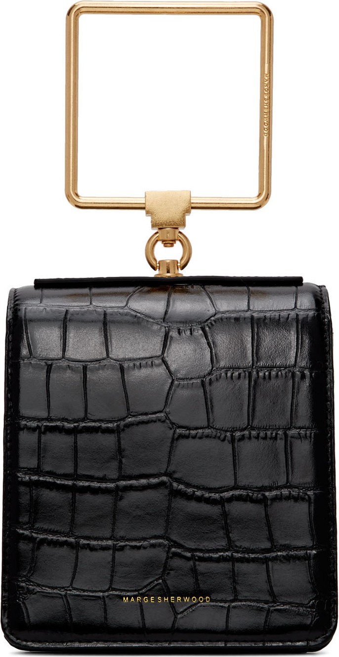 Marge Sherwood Black Croc Pump Handle Bag