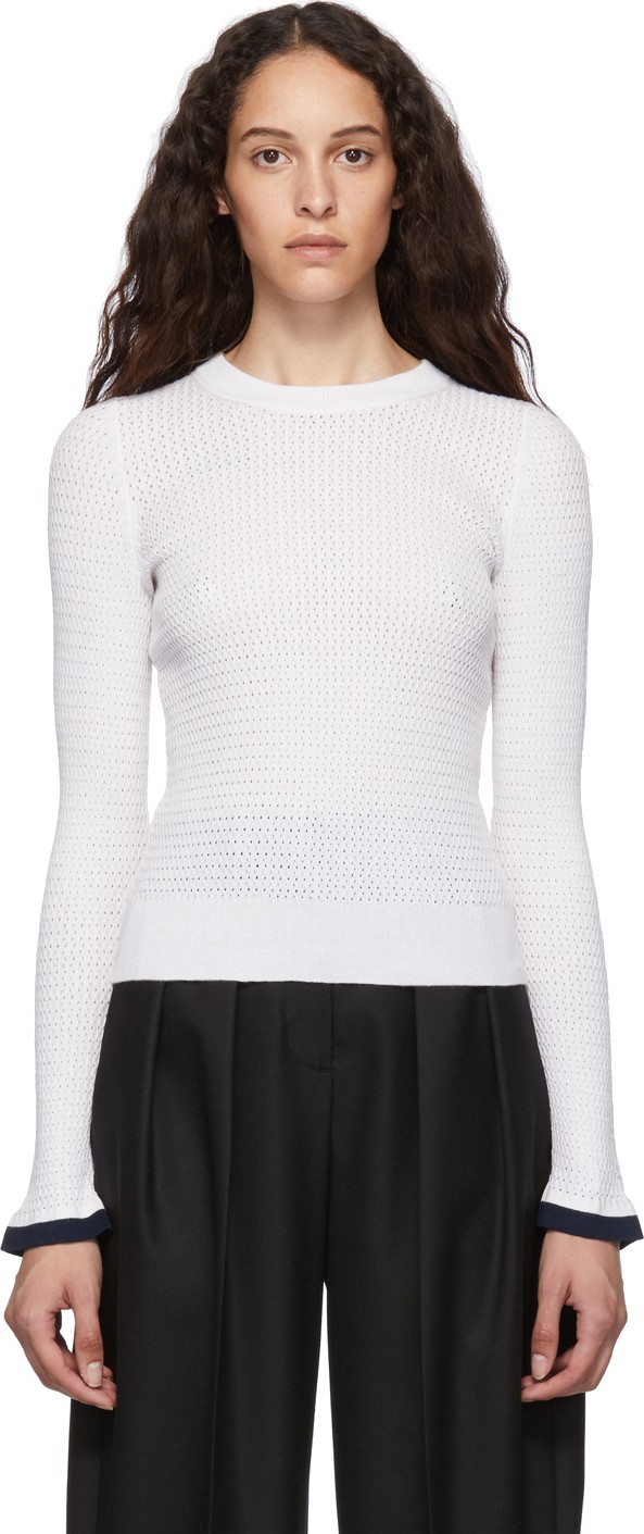 See By Chloé White Open Knit Crewneck Sweater