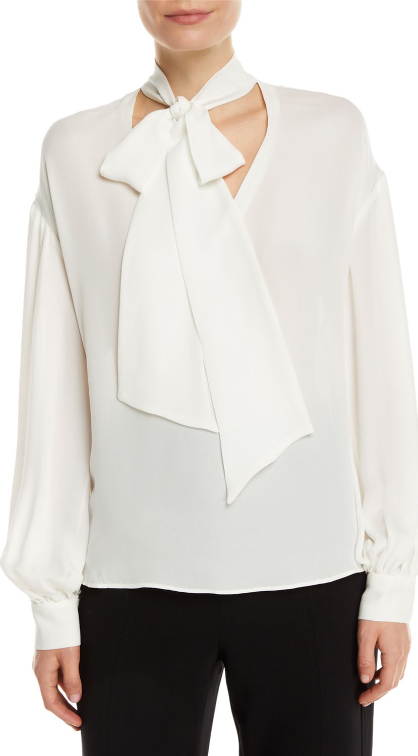 Ramy Brook Tori Tie-Neck Silk Long-Sleeve Top