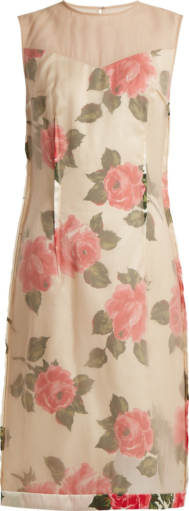 Maison Margiela Raw-edge rose-print organza dress