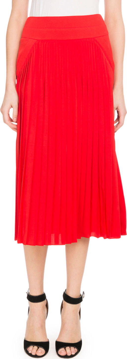 Givenchy Front-Zip Heavy Wool Crepe Skirt w/ Pleated Bottoms