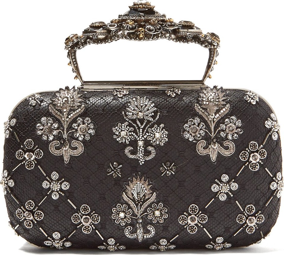 Alexander McQueen Jewelled top-handle leather clutch bag