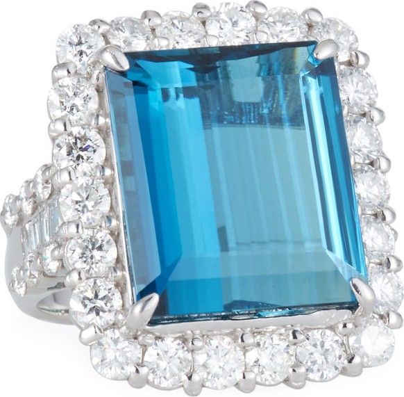 Alexander Laut Platinum Blue Tourmaline & Diamond Ring, Size 6.5