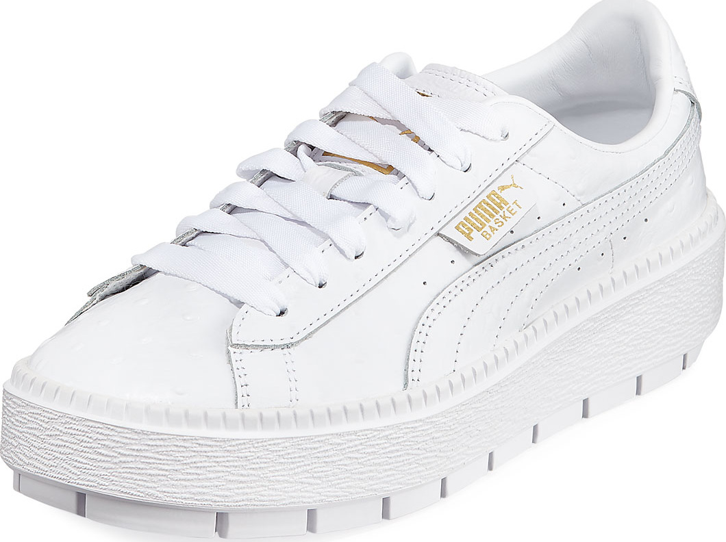 PUMA Basket Trace Ostrich-Embossed Platform Sneaker