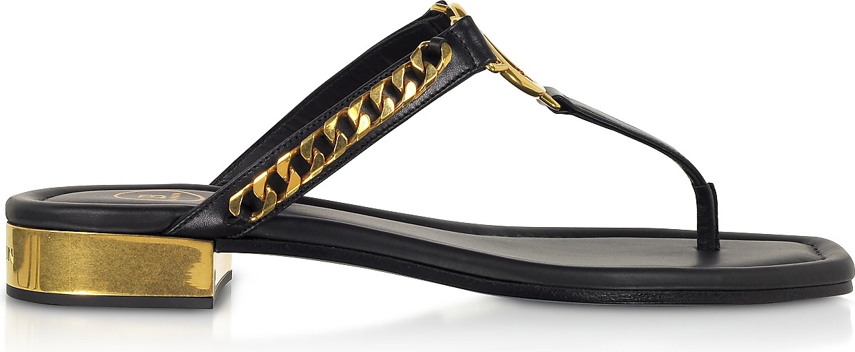 Balmain Black Leather T-Bar Flat Sandals Balmain Black Leather T-Bar Flat Sandals