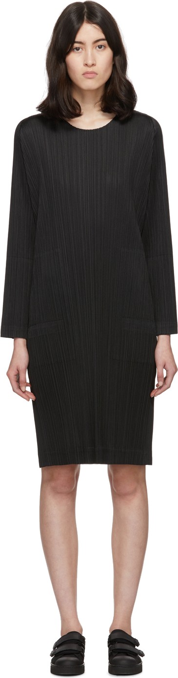 Pleats Please By Issey Miyake Black Side-Vent Dress