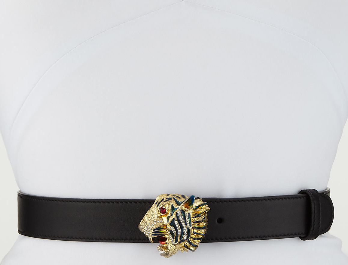 Gucci Animailer Tiger-Buckle Leather Belt