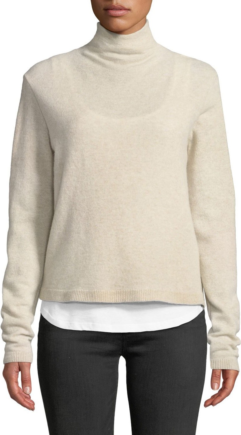 Majestic Wool-Cashmere Funnel-Neck Double-Layer Sweater