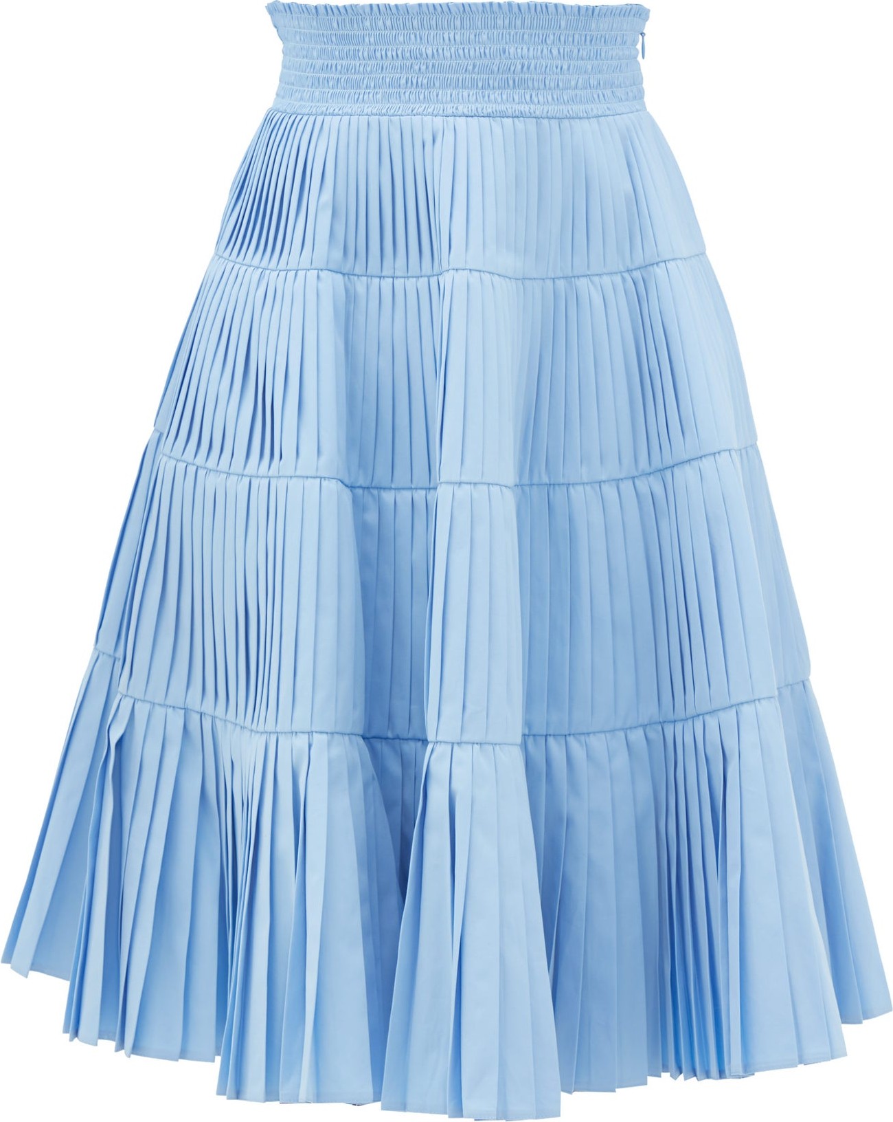 Prada Pleated tiered cotton-poplin midi skirt