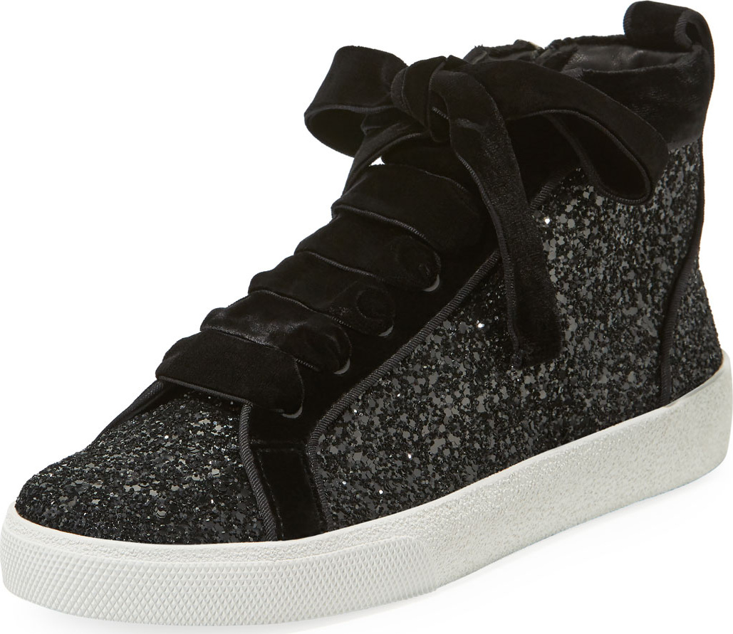 Alice + Olivia Camil Glitter and Velvet Mid-Top Sneakers Alice + Olivia Camil Glitter and Velvet Mid-Top Sneakers