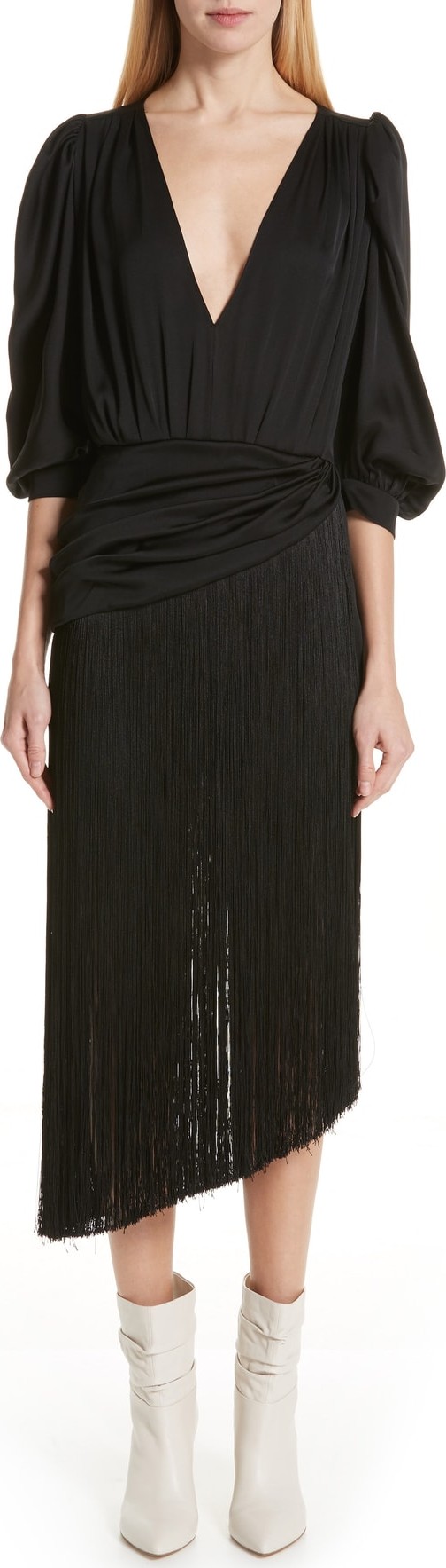 Magda Butrym Wels Asymmetrical Fringe Skirt Silk Dress