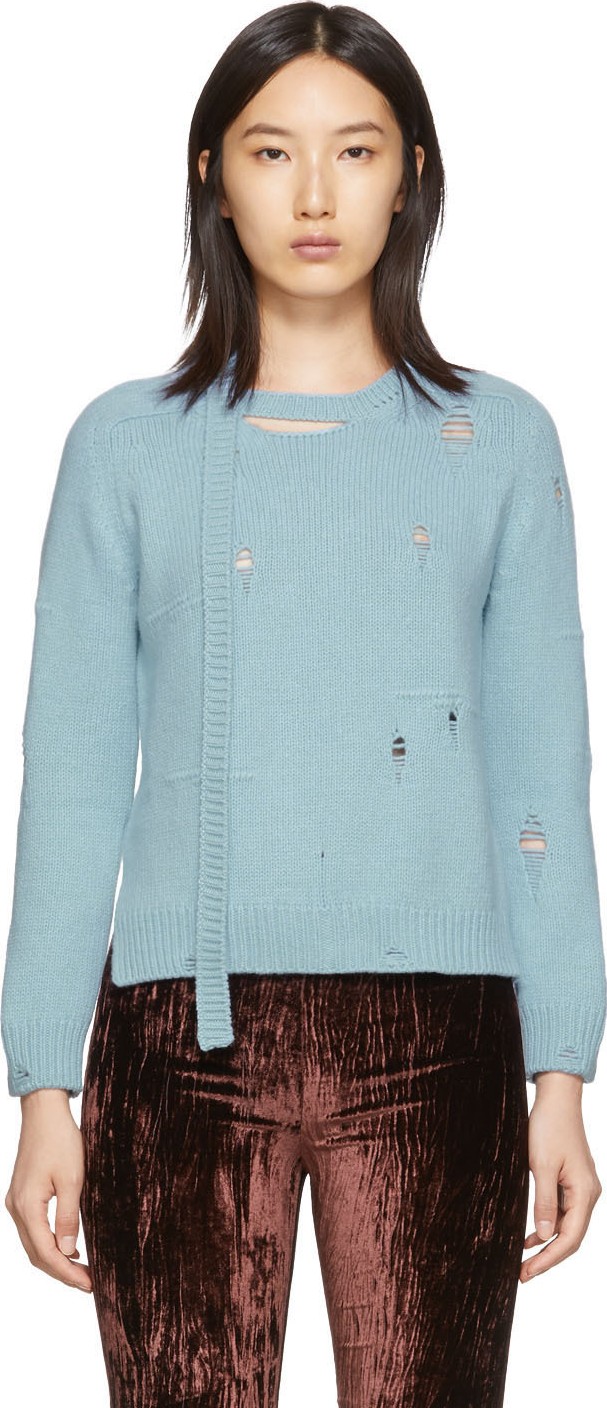 MARC JACOBS Blue 'The Worn And Torn' Crewneck Sweater