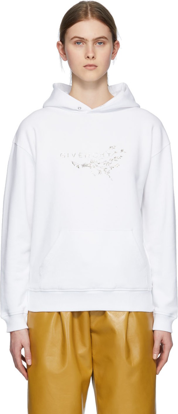 Givenchy White Crystal Floral Logo Hoodie Givenchy White Crystal Floral Logo Hoodie