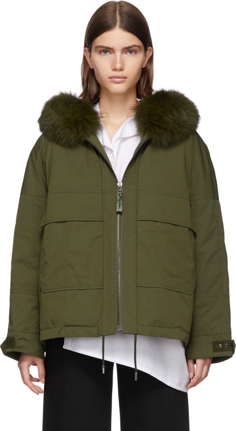 Army By Yves Salomon Green Down & Fur Bachette Jacket