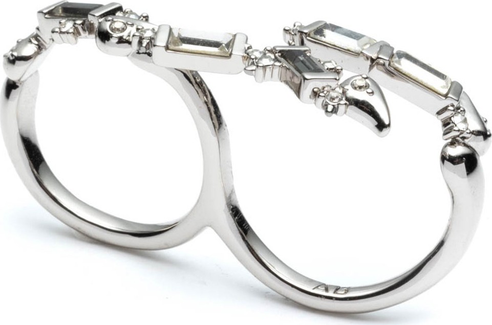 Alexis Bittar Crystal Baguette Double-Finger Ring, Size 6