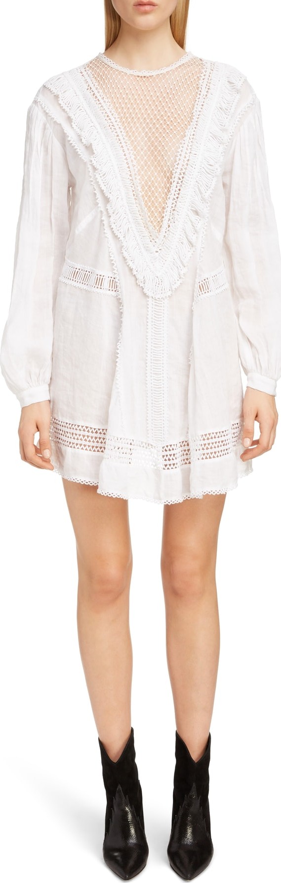 Isabel Marant Rowina Crochet Lace Inset Long Sleeve Dress