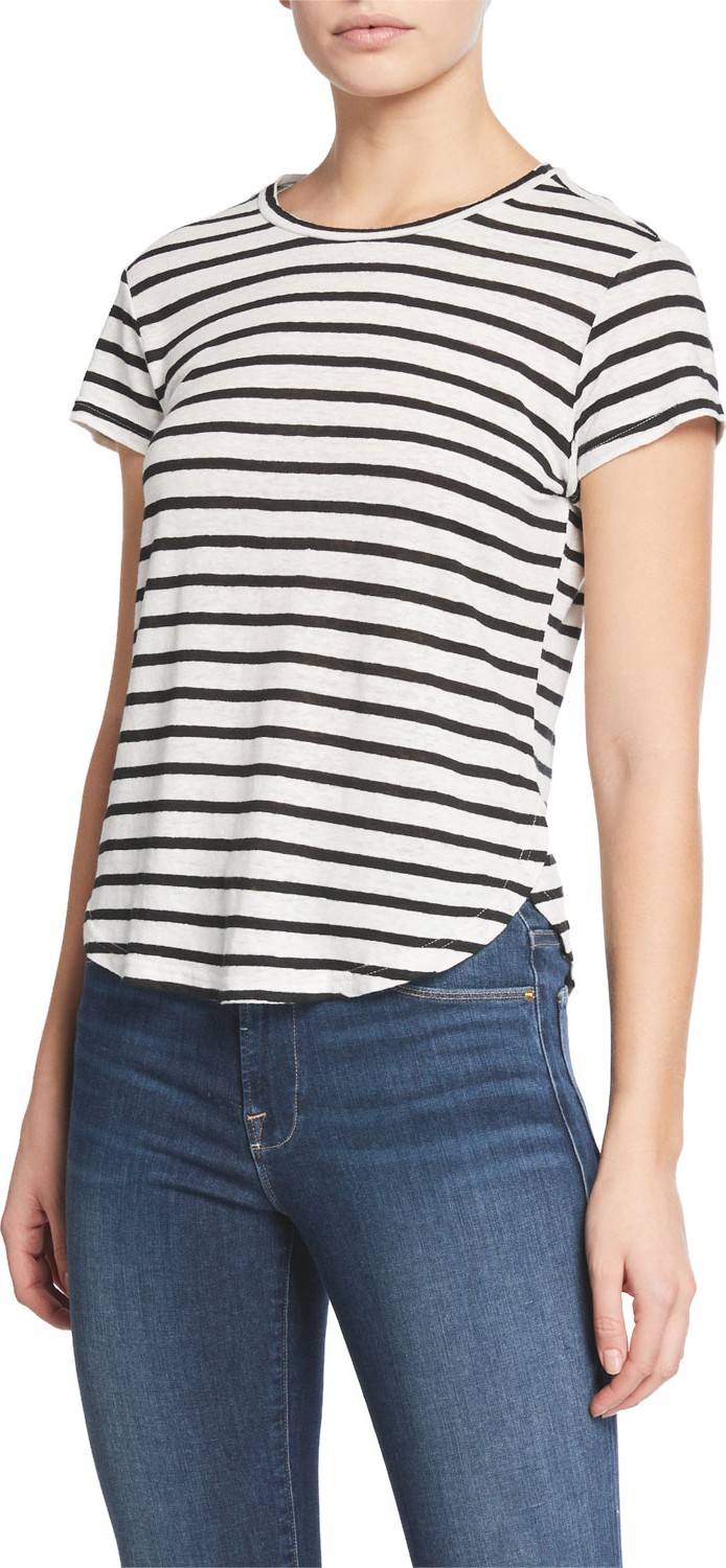FRAME DENIM Striped Linen Short-Sleeve Tee