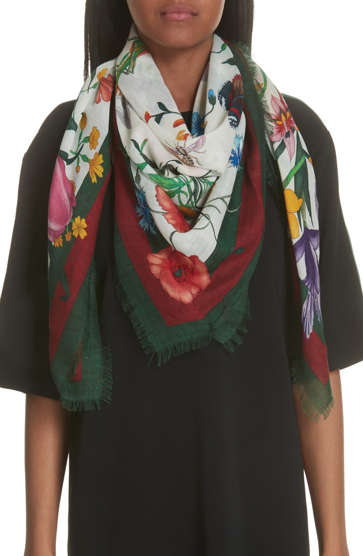 Gucci Flora Web Print Wool & Silk Scarf