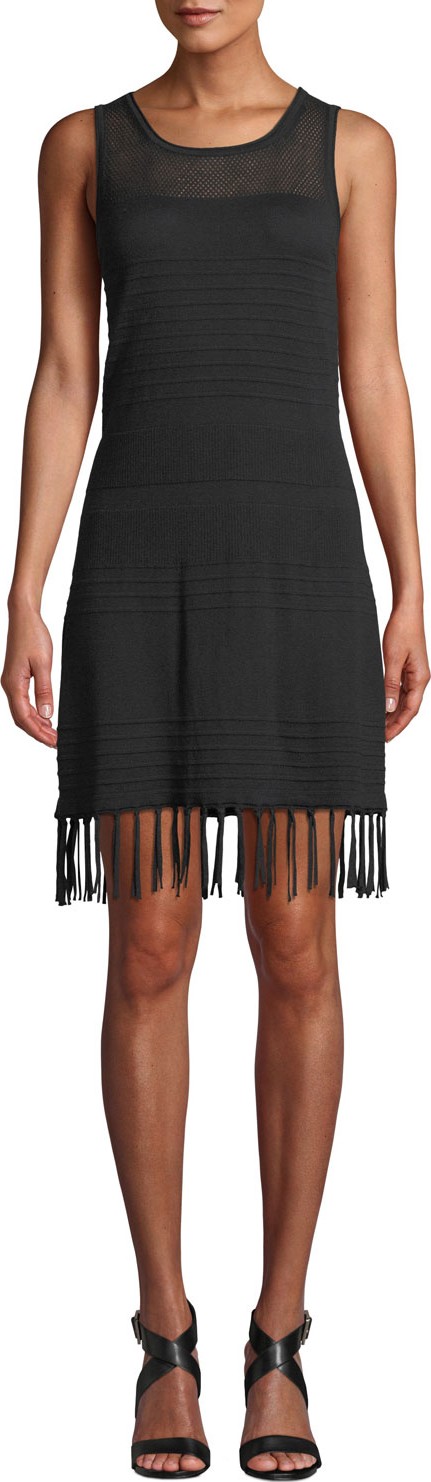 Tommy Bahama High-Neck Sleeveless Sweater Dress with Fringe