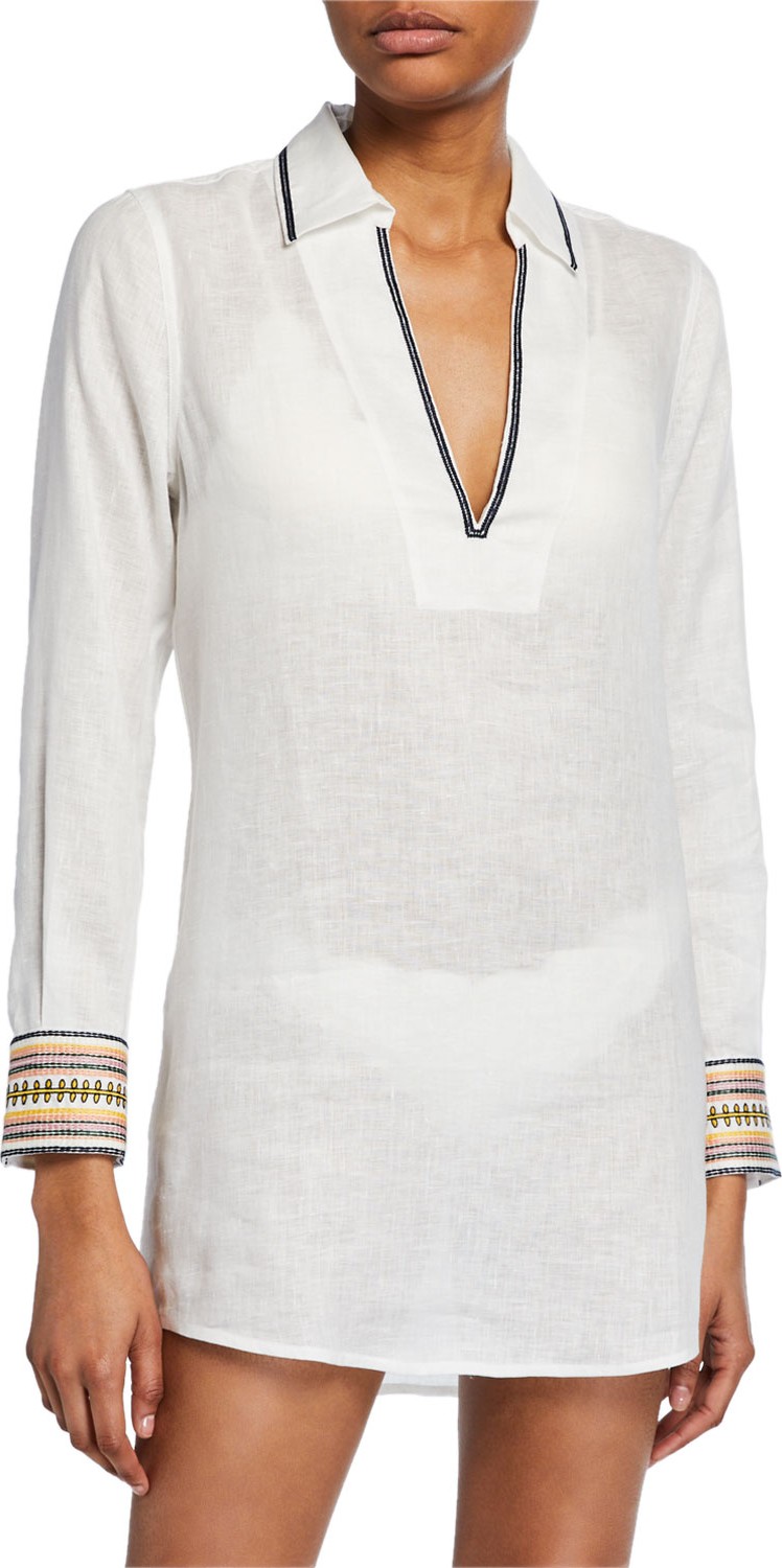 Tory Burch Embroidered Linen Beach Coverup Shirt