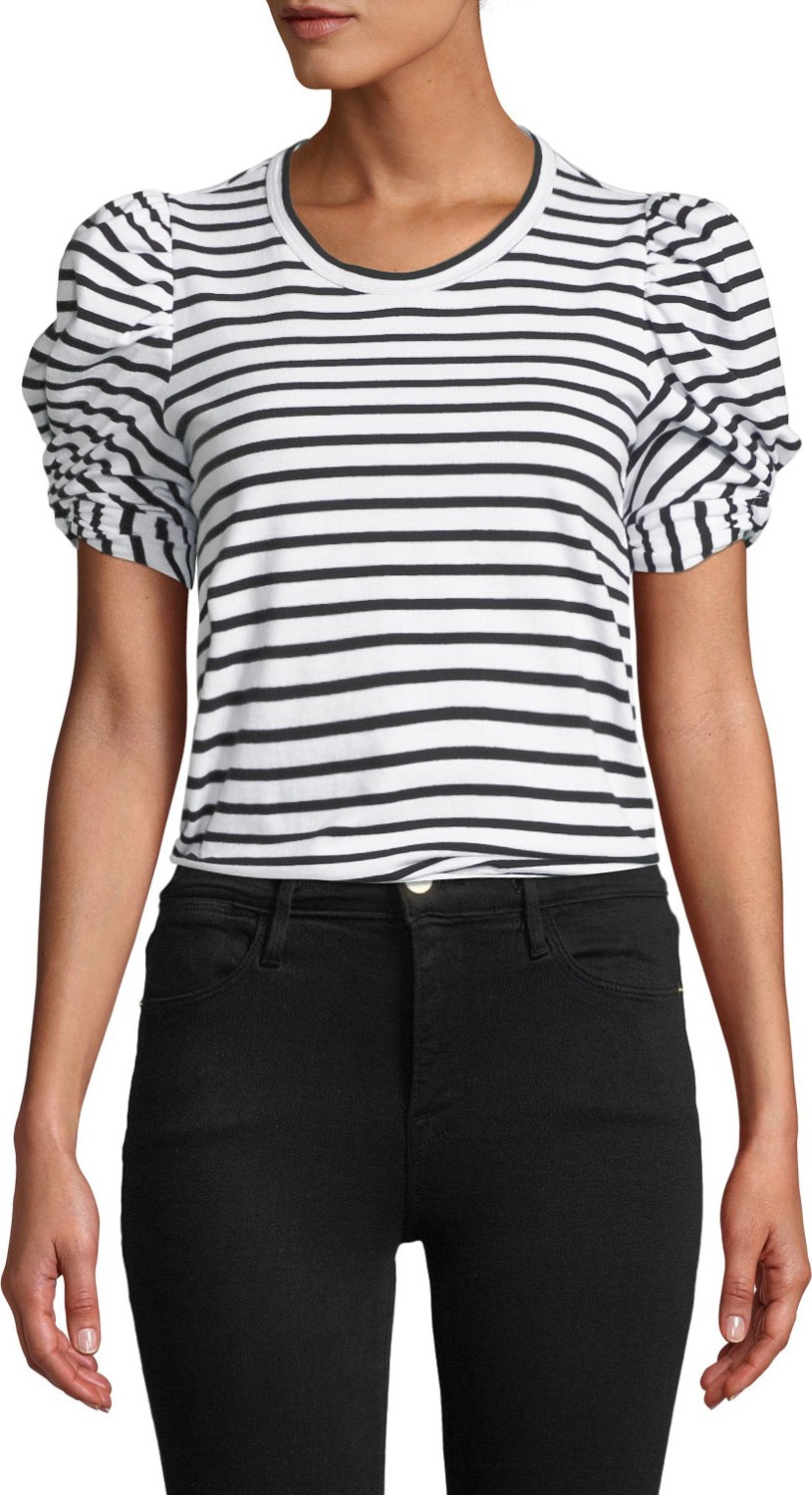 A.L.C. Kati Striped Puff-Sleeve Crewneck Tee